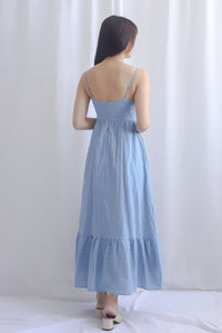 Lotte Stripes Cotton Spaghetti Maxi Dress In Blue