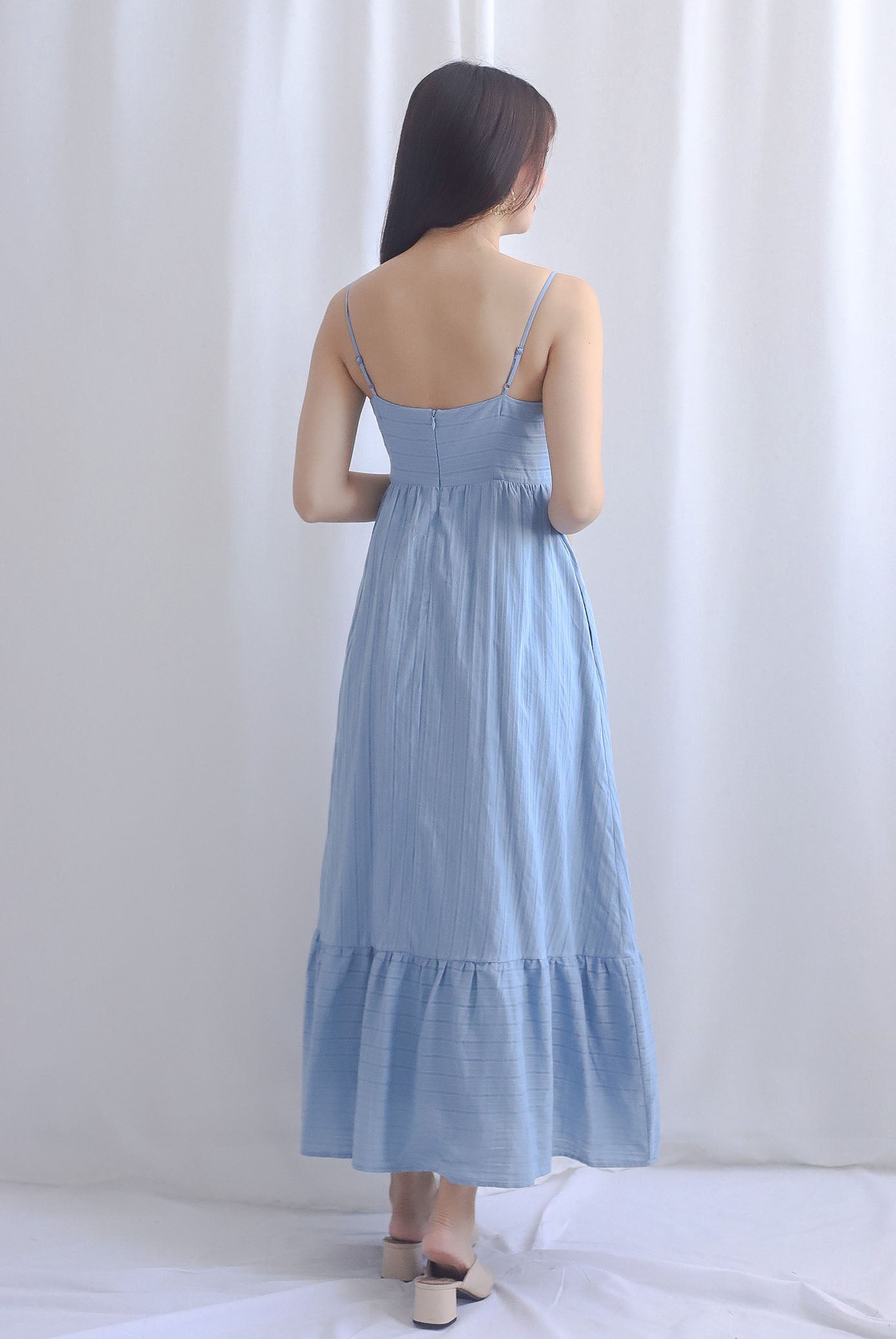 Lotte Stripes Cotton Spaghetti Maxi Dress In Blue