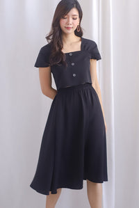 *Premium* Luciana Gathered Sleeve Two Piece sets In Black