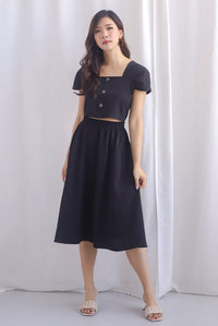 *Premium* Luciana Gathered Sleeve Two Piece sets In Black