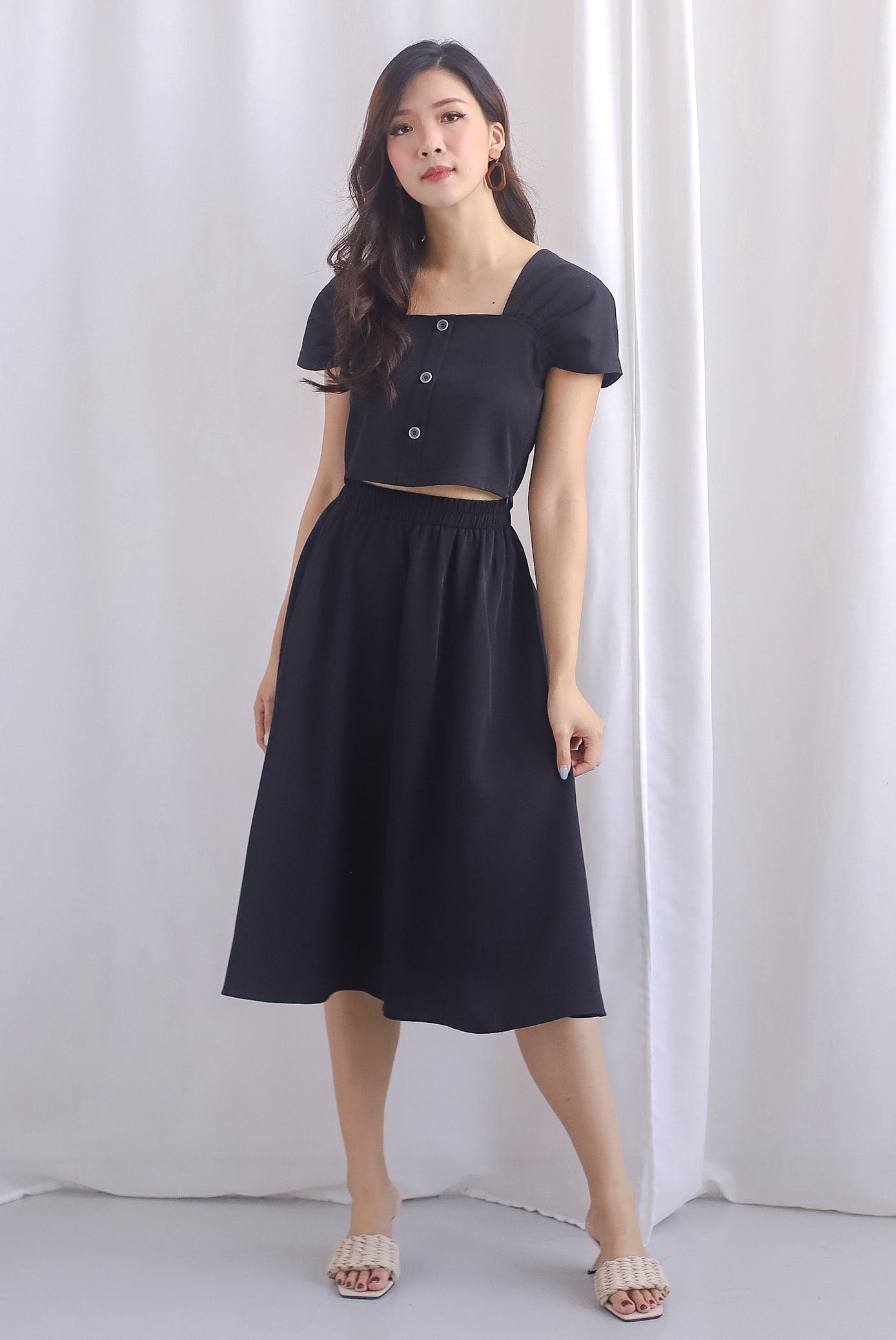 *Premium* Luciana Gathered Sleeve Two Piece sets In Black