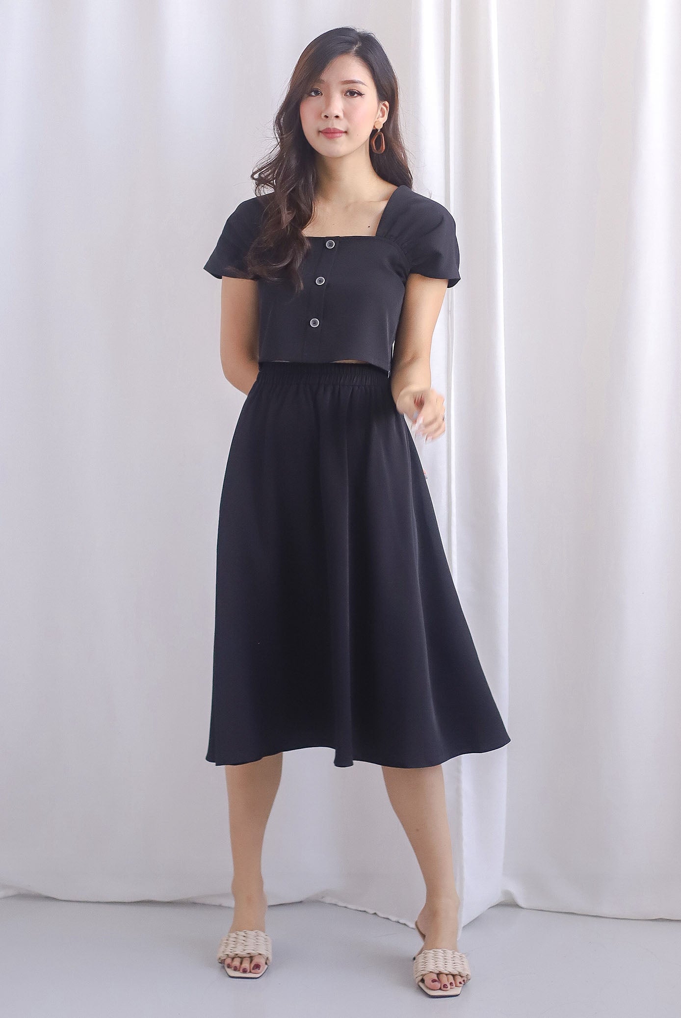 *Premium* Luciana Gathered Sleeve Two Piece sets In Black