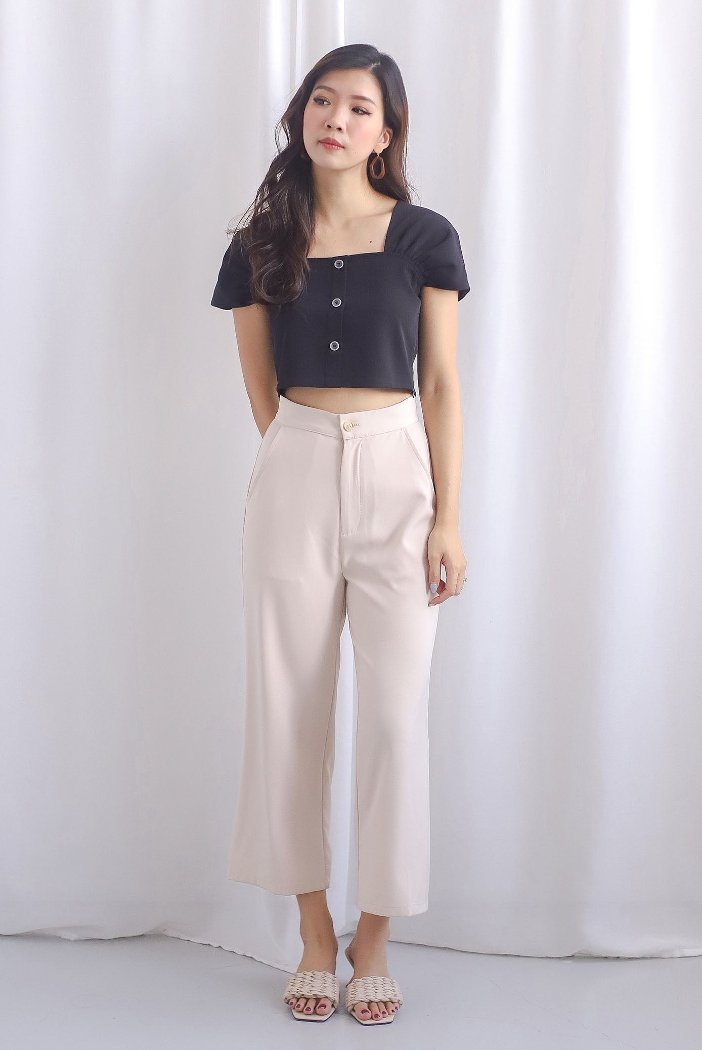 *Premium* Luciana Gathered Sleeve Two Piece sets In Black