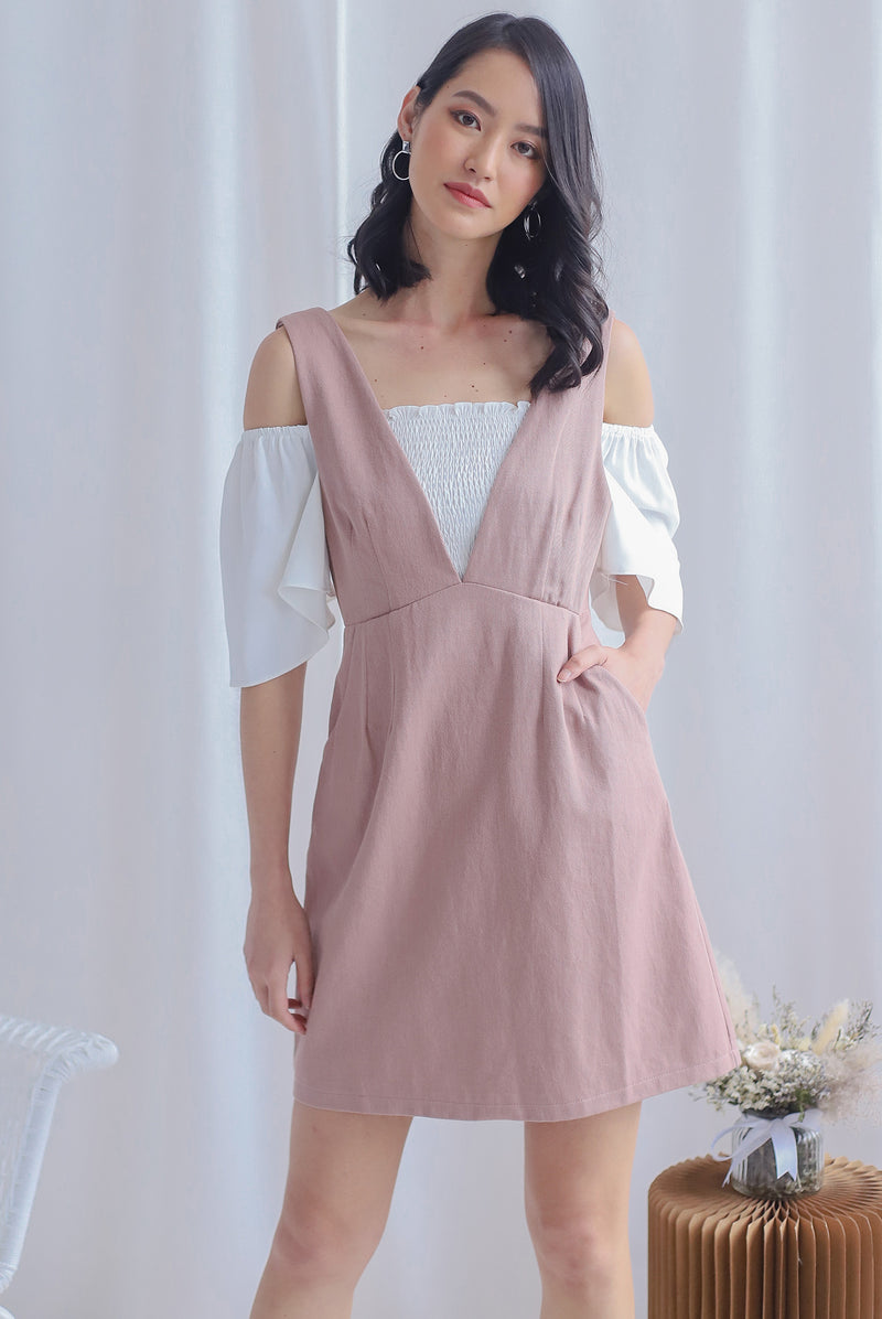 Manya V Pinafore Dress In Blush