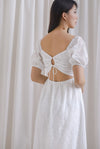 Maple Embro Eyelet Tie Back Midi Dress In White