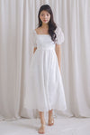 Maple Embro Eyelet Tie Back Midi Dress In White