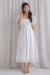 Maple Embro Eyelet Tie Back Midi Dress In White