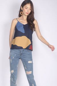 *Restocked* Mariot Abstract Camisole Top In Navy Blue