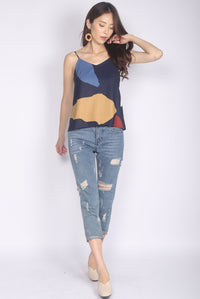 *Restocked* Mariot Abstract Camisole Top In Navy Blue