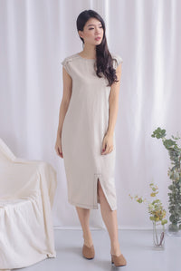 Maritat Denim Slit Dress In Wheat