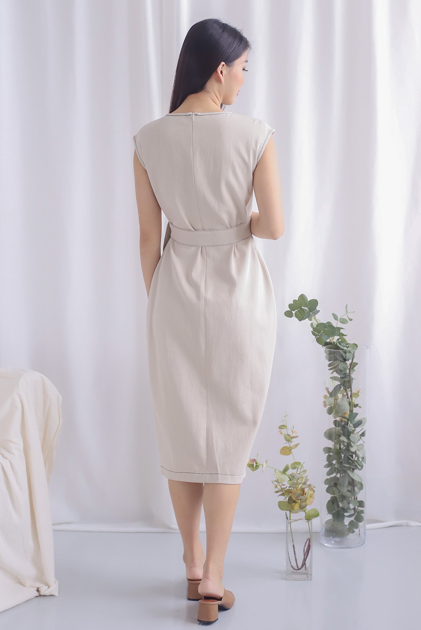 Maritat Denim Slit Dress In Wheat