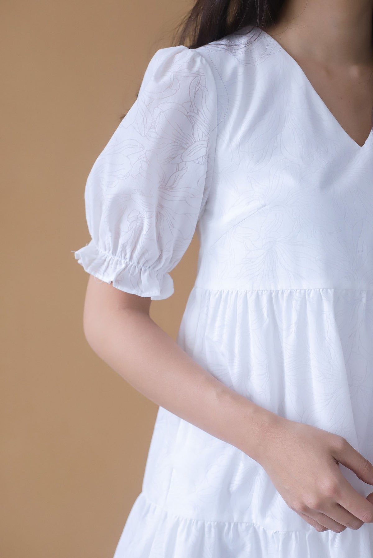 Maude Emboss Babydoll Tiered Dress In White