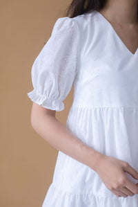 Maude Emboss Babydoll Tiered Dress In White