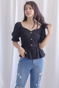 Melody Organza Peplum Buttons Top In Black
