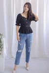 Melody Organza Peplum Buttons Top In Black