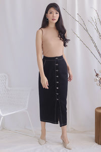 Meygan Denim Buttons Pencil Skirt In Black