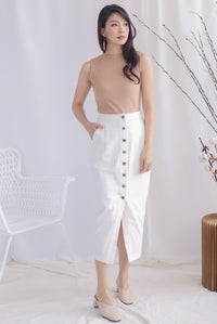 *Restocked* Meygan Denim Buttons Pencil Skirt In White