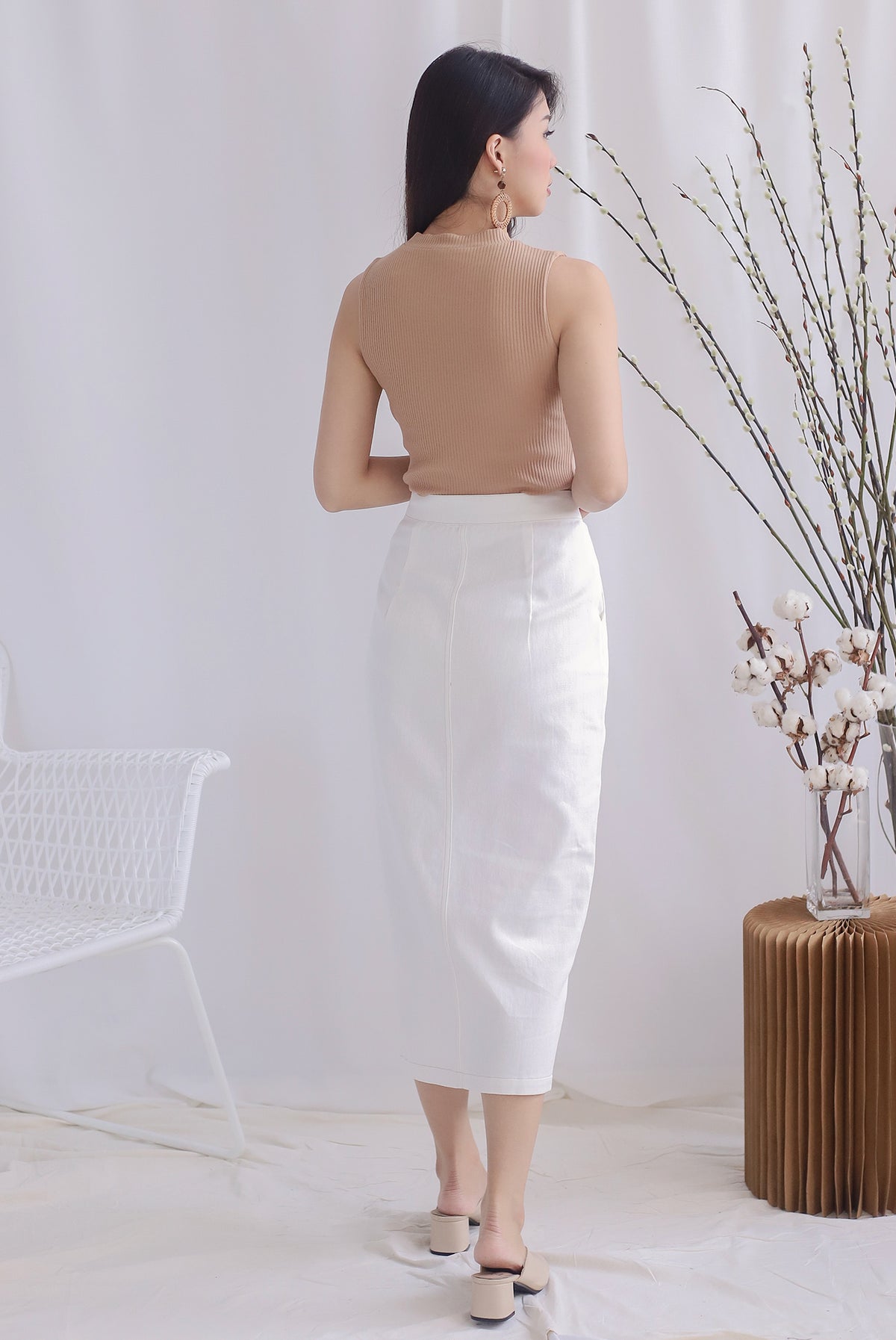 *Restocked* Meygan Denim Buttons Pencil Skirt In White
