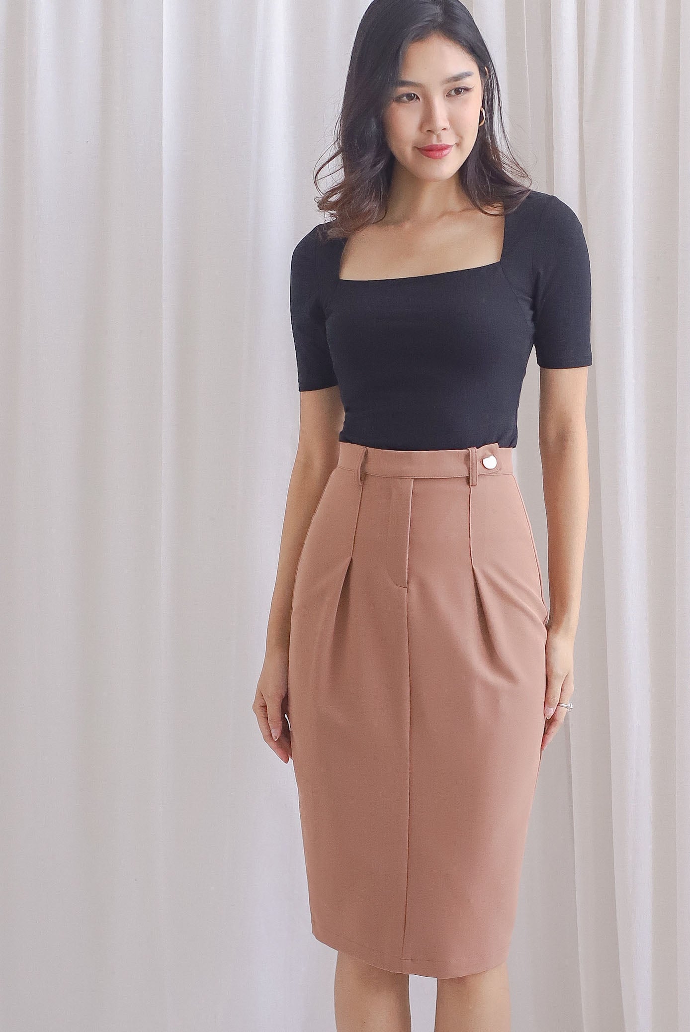 Brown mixed button pencil skirt hotsell