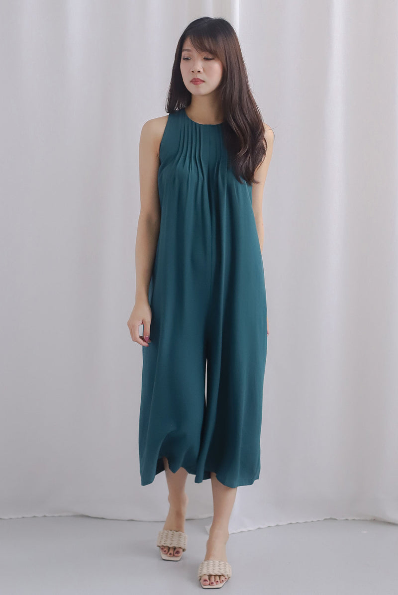 Micah Pleat Neckline Jumpsuit In Forest Green
