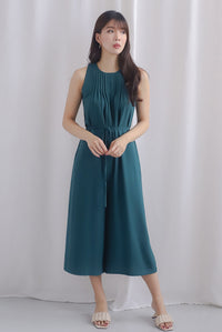 Micah Pleat Neckline Jumpsuit In Forest Green