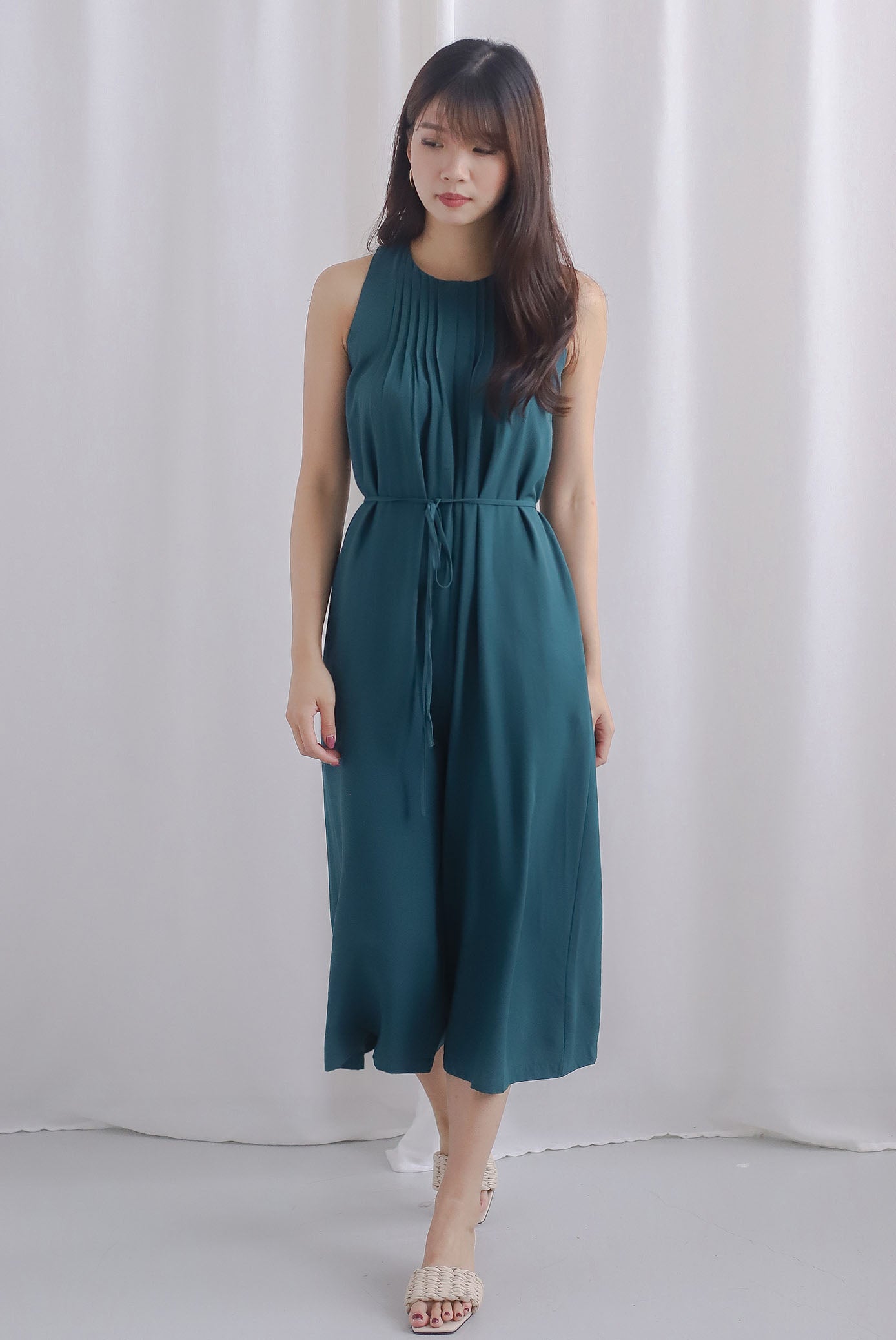 Micah Pleat Neckline Jumpsuit In Forest Green