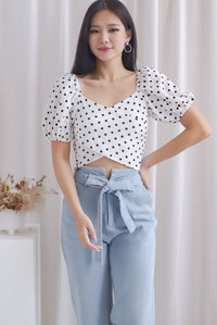 Michi Multiway Sash Tie Top In White Dots