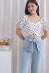 Michi Multiway Sash Tie Top In White Dots