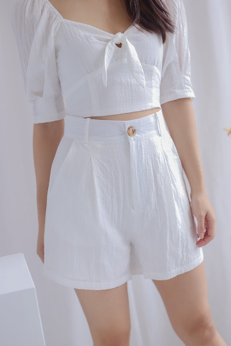 Midori Textured Shorts In White