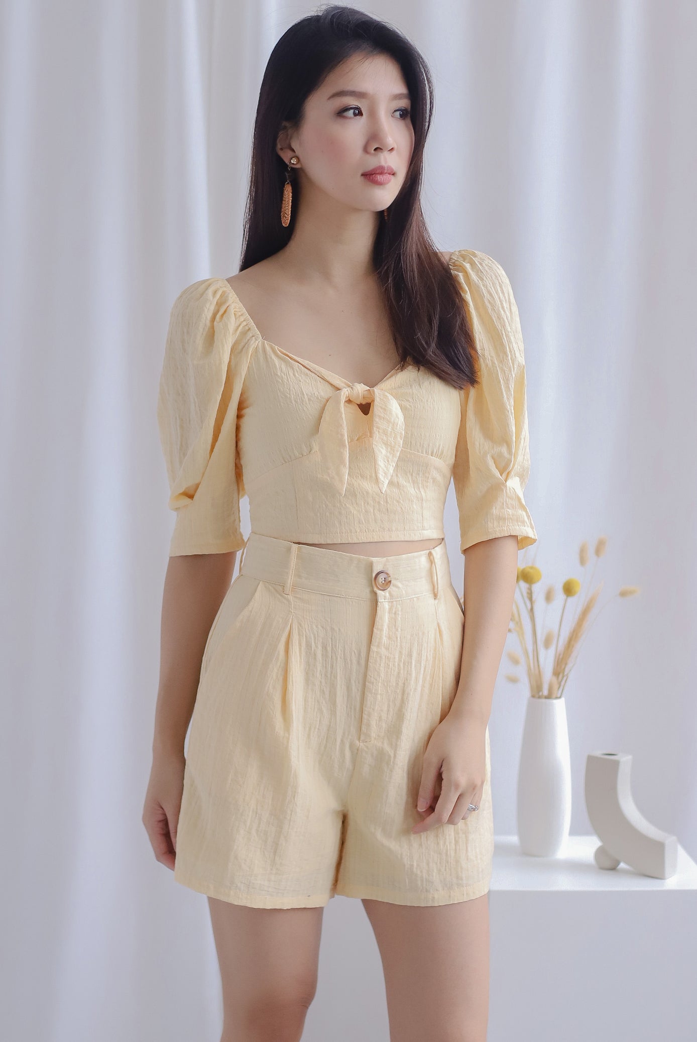 Midori Textured Shorts In Yellow