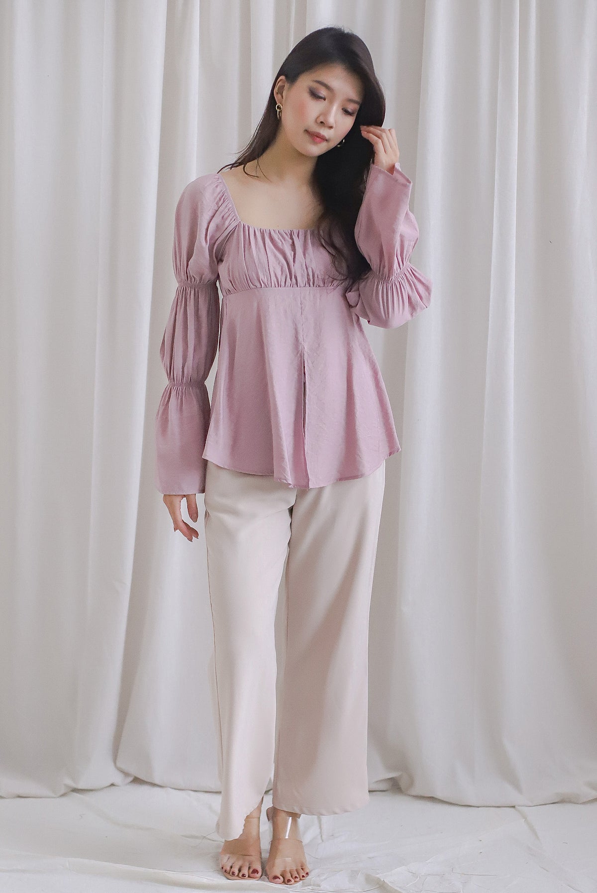 Morgana Ruched Tunic Top In Blush