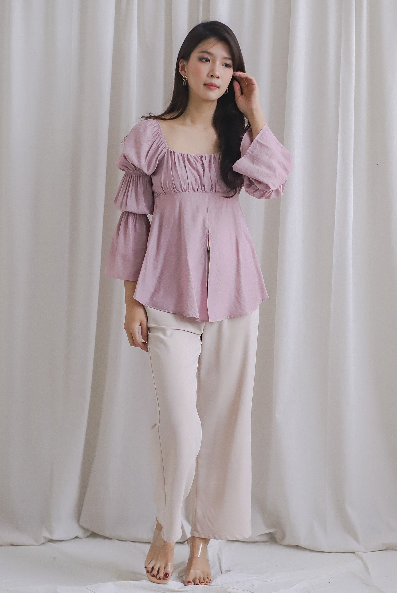 Morgana Ruched Tunic Top In Blush