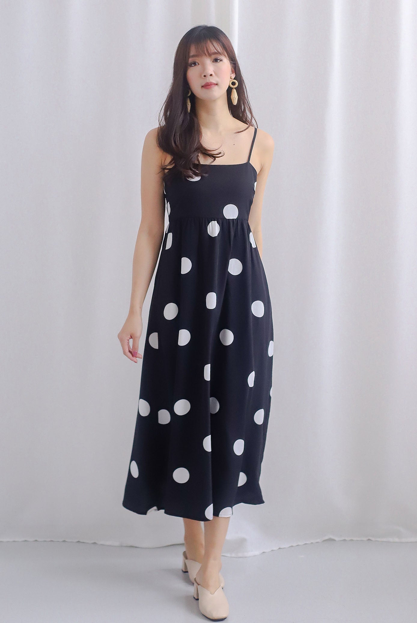 *Restocked* Narinder Spaghetti Polkadot Midi Dress In Black