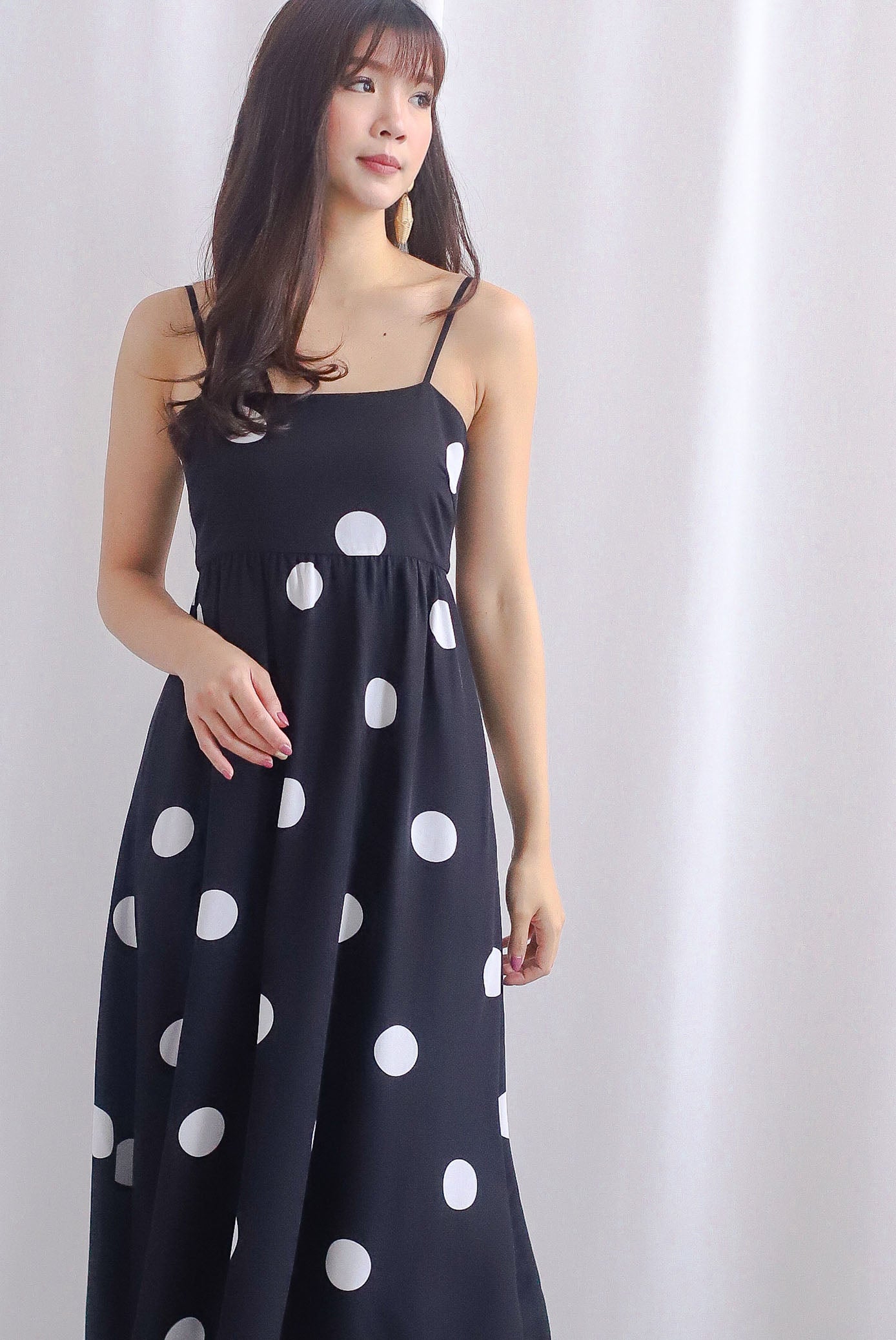 *Restocked* Narinder Spaghetti Polkadot Midi Dress In Black
