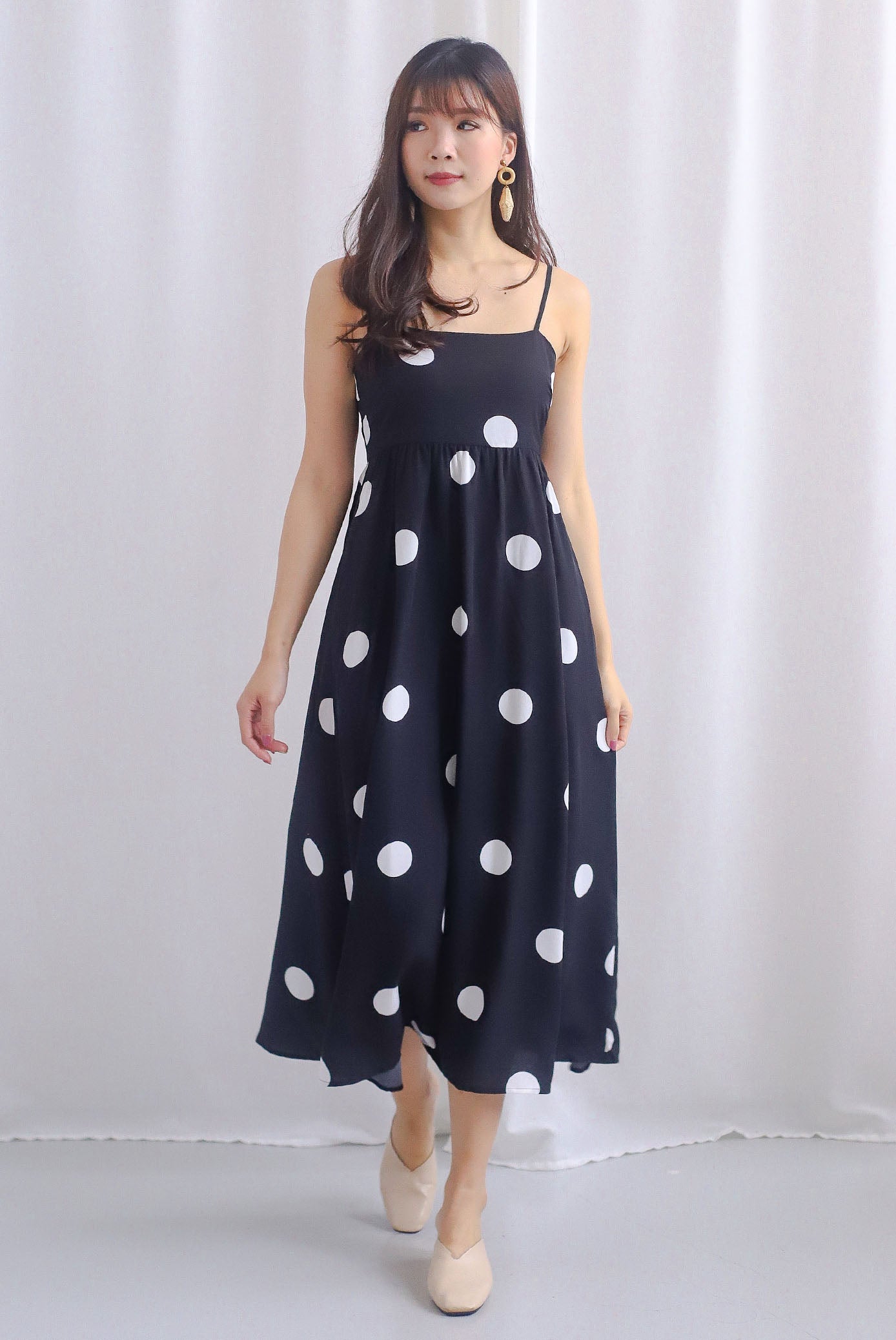 *Restocked* Narinder Spaghetti Polkadot Midi Dress In Black