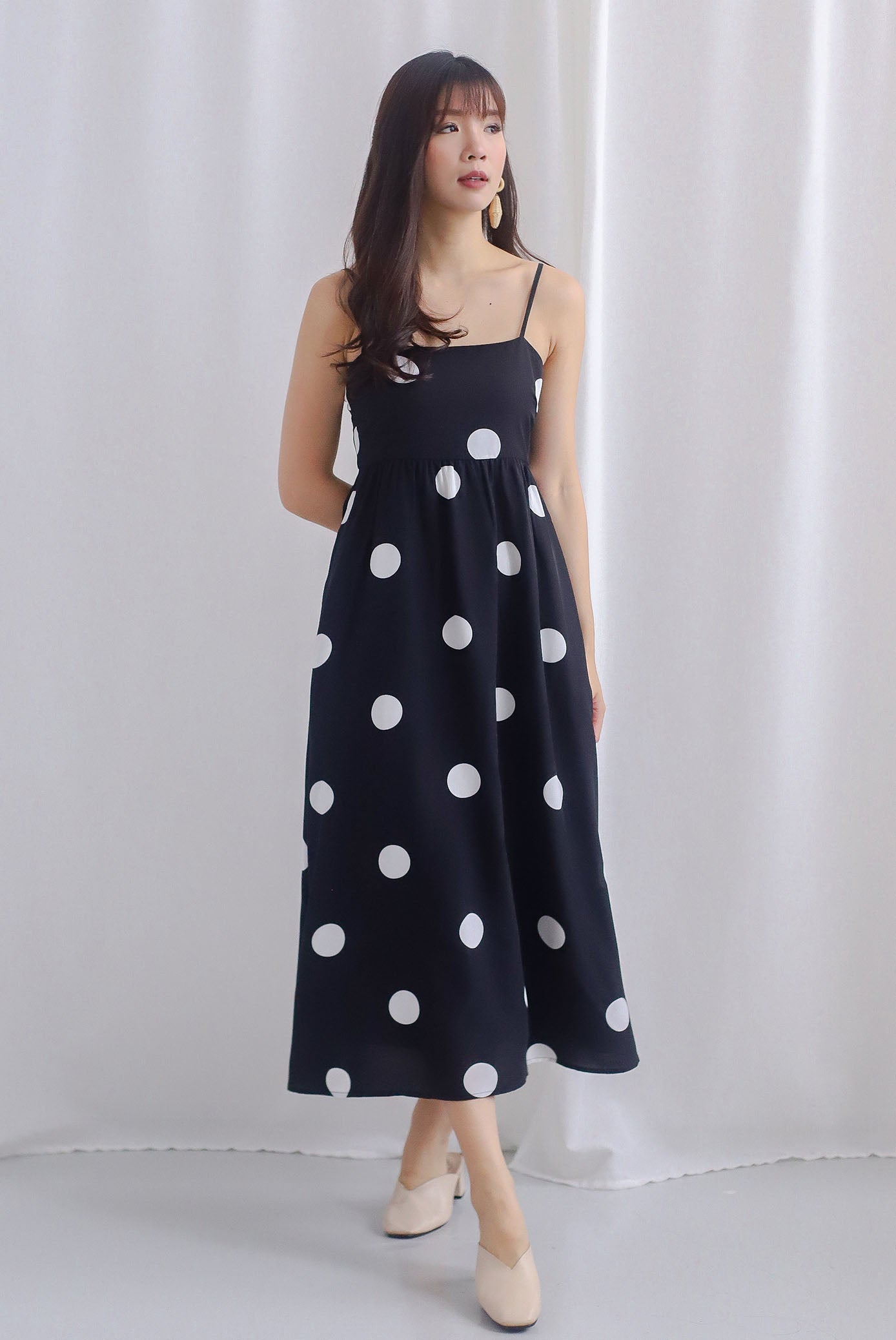 *Restocked* Narinder Spaghetti Polkadot Midi Dress In Black