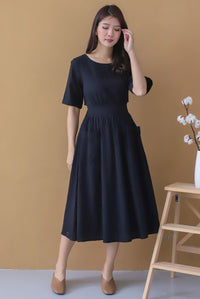 *Restocked* Nathalie Swiss Dots Open Back Dress In Black