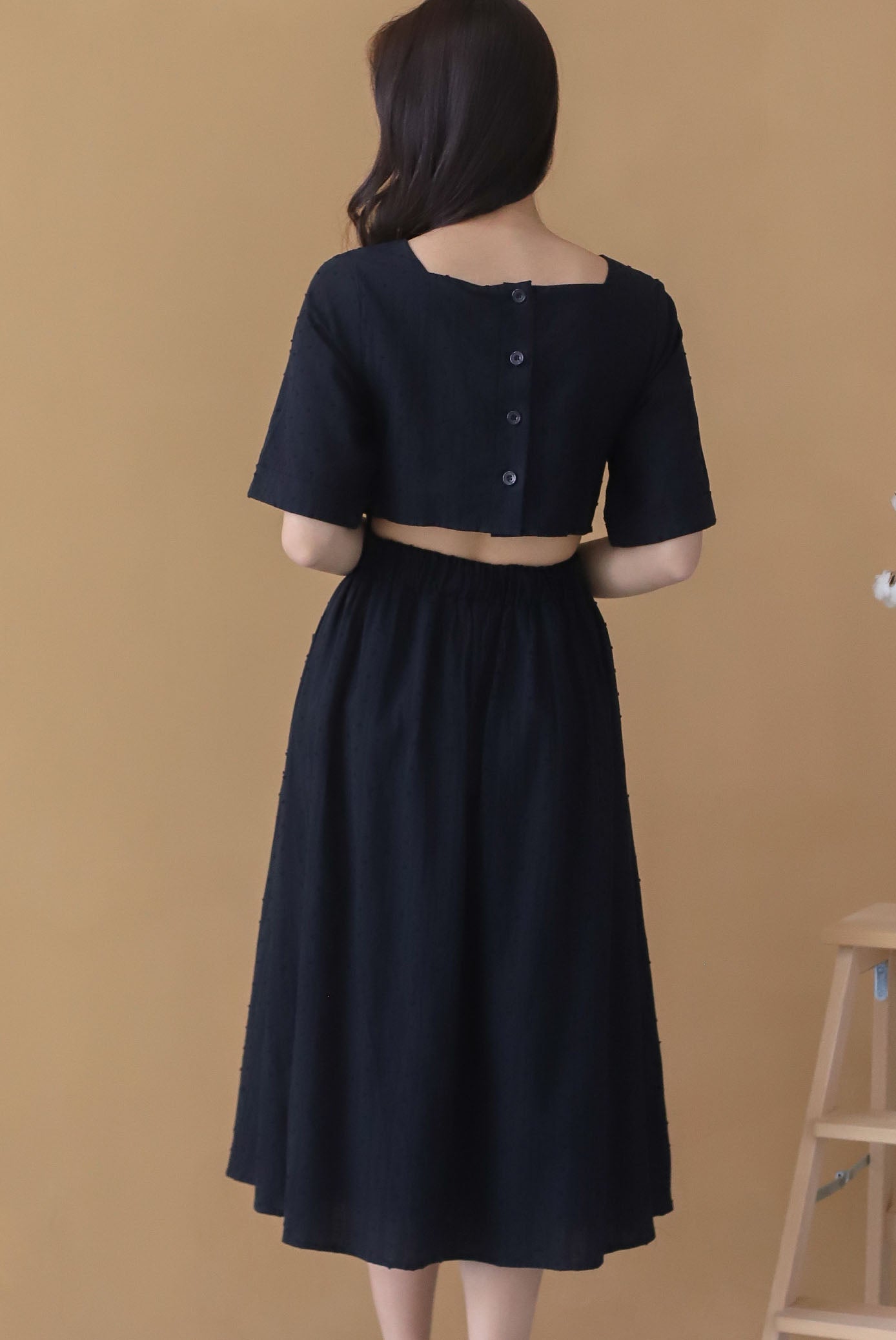 *Restocked* Nathalie Swiss Dots Open Back Dress In Black