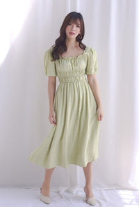 Nicolette Rich Waist Midi Dress In Moss Green