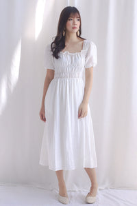 Nicolette Rich Waist Midi Dress In White