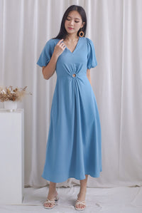 Novelyn Loop Cut Out Sleeved Maxi Dress In Blue
