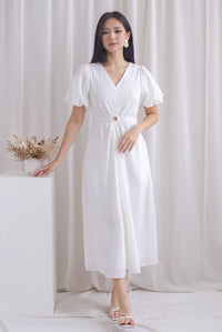 Novelyn Loop Cut Out Sleeved Maxi Dress In White