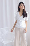 Oaklee Puffy Sleeve Wrap Top In White