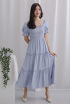 Paulette Sleeved Tiered Maxi Dress In Skyblue