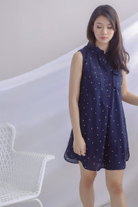 Peeri Utility Sleeveless Dress In Navy Dots