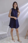 Peeri Utility Sleeveless Dress In Navy Dots