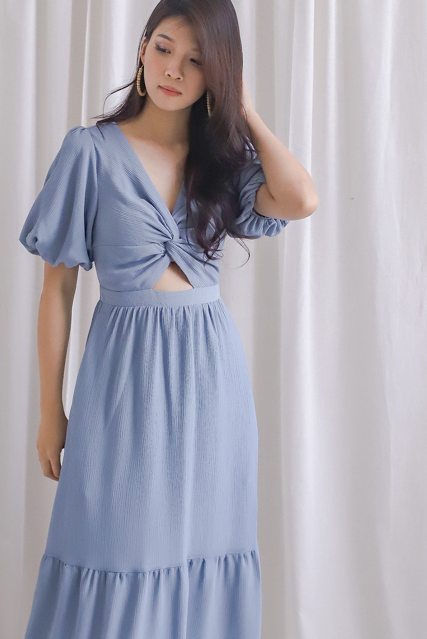 Penrose Twist Knot Cut Out Maxi Dress In Blue – The Design Closets