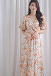 Penrose Twist Knot Cut Out Maxi Dress In Orange Floral