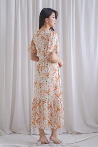 Penrose Twist Knot Cut Out Maxi Dress In Orange Floral