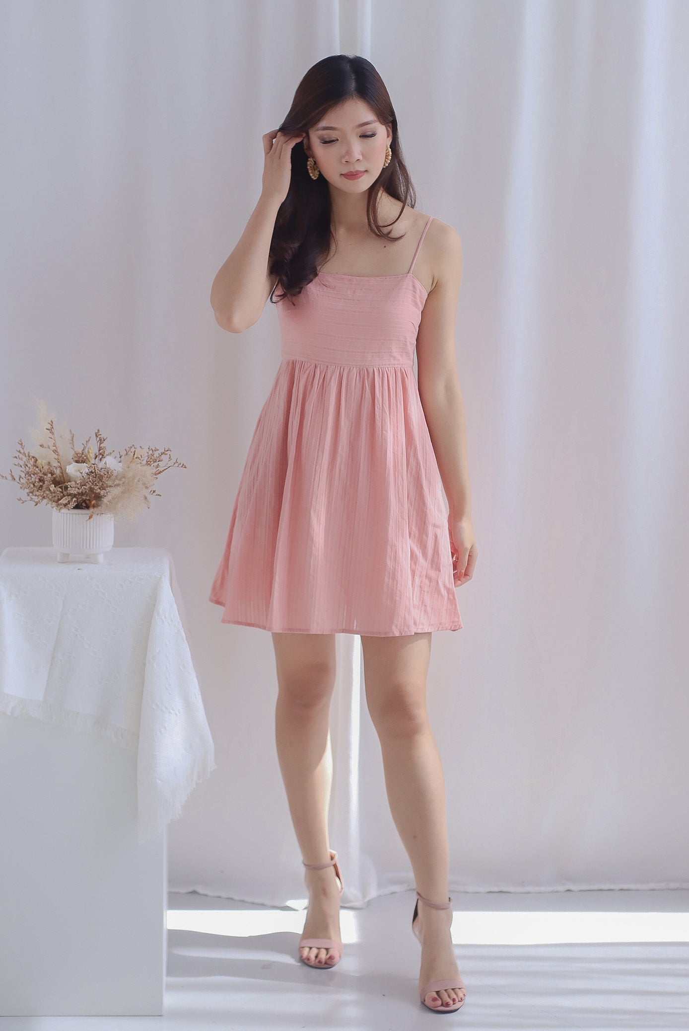 Pixie Spaghetti Babydoll Dress Romper In Blush Pink – The Design Closets